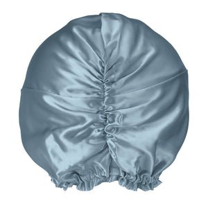 Ash Blue Blissy Bonnet Close-Up – Blissy 22 Momme Silk