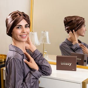 Chocolate Blissy Bonnet Close-Up – Blissy 22 Momme Silk