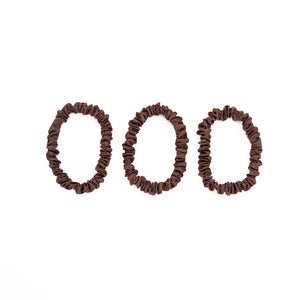 Chocolate Blissy Skinny Scrunchies Close-Up – Blissy 22 Momme Silk