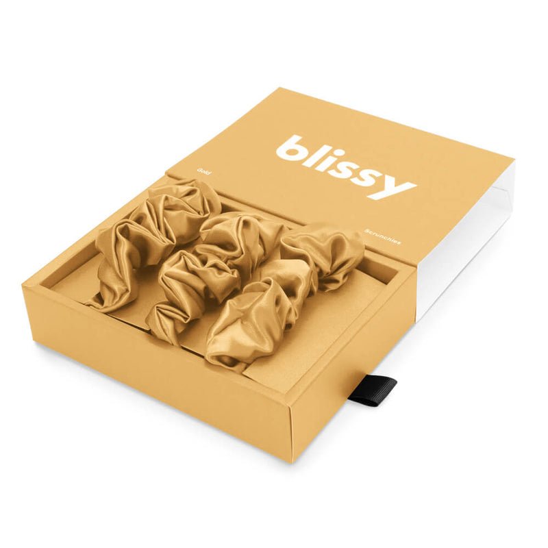 Blissy Gold Blissy Scrunchies – 22 Momme Mulberry Silk, 100% Silk