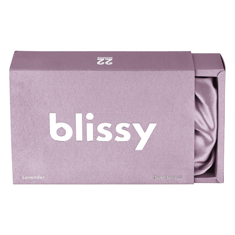 Lavender Blissy Bow Bonnet Close-Up – Blissy 22 Momme Silk