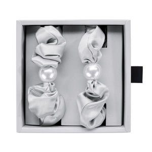 Silver Blissy Pearl Scrunchies Close-Up – Blissy 22 Momme Silk
