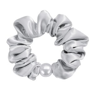 Blissy Mulberry Silk Blissy Pearl Scrunchies – Silver