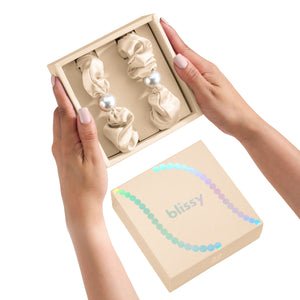 Blissy Taupe Blissy Pearl Scrunchies – 22 Momme Mulberry Silk, 100% Silk