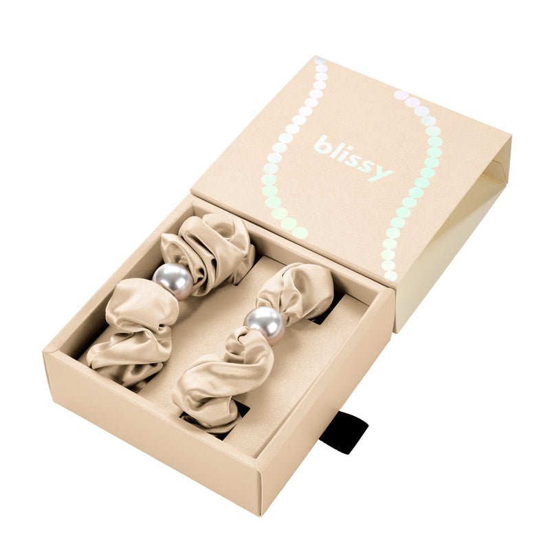 Blissy Taupe Silk Blissy Pearl Scrunchies Detail –