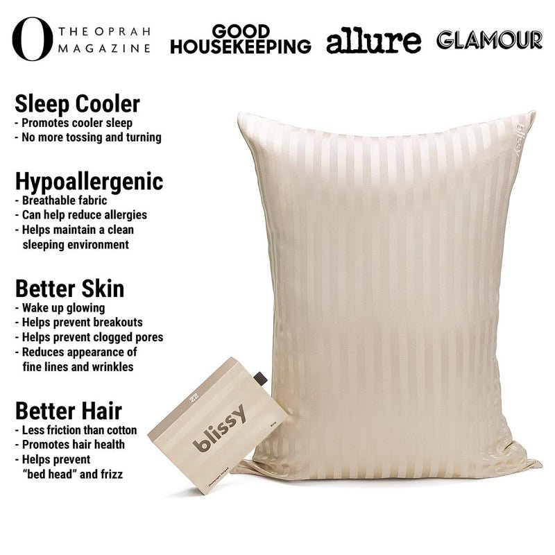 Champagne Striped Mulberry Silk Pillowcase – Blissy King