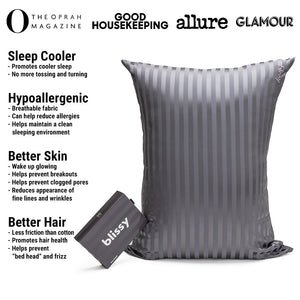 Grey Striped Mulberry Silk Pillowcase – Blissy King