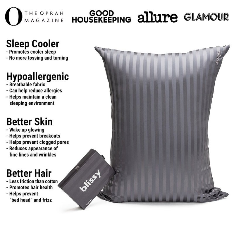 Grey Striped Mulberry Silk Pillowcase – Blissy Queen