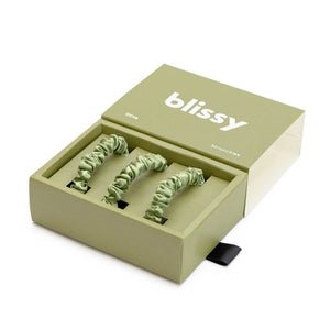 Blissy Olive Blissy Skinny Scrunchies – 22 Momme Mulberry Silk, 100% Silk