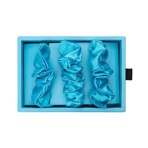 Bahama Blue Blissy Scrunchies Close-Up – Blissy 22 Momme Silk