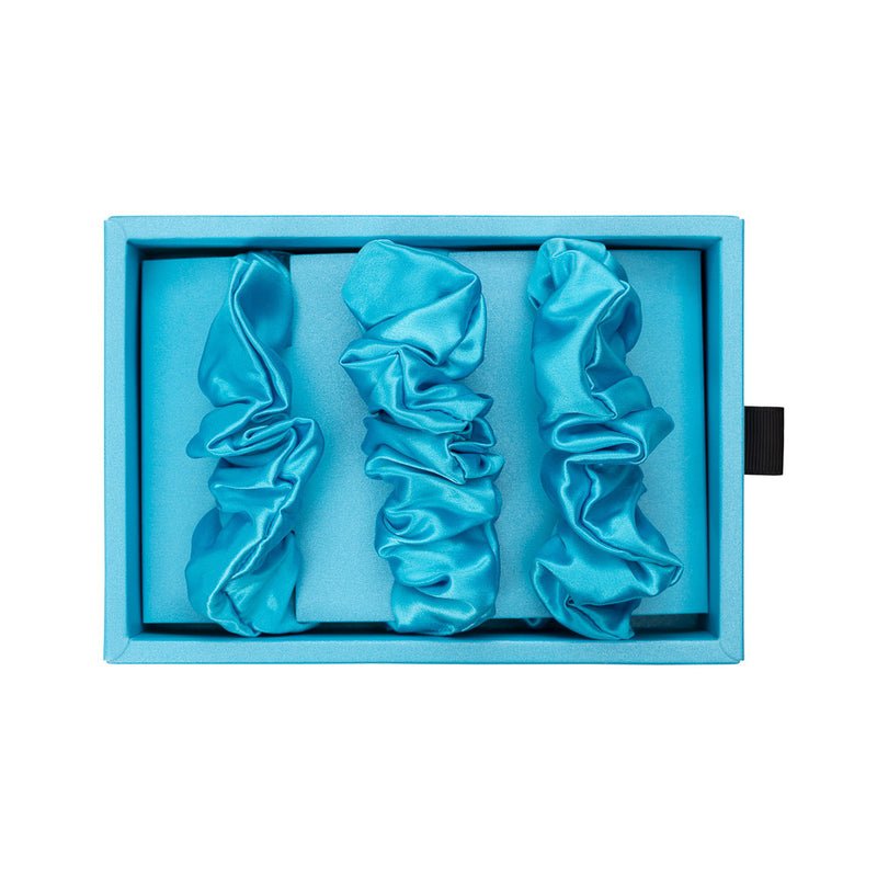 Bahama Blue Blissy Scrunchies Close-Up – Blissy 22 Momme Silk