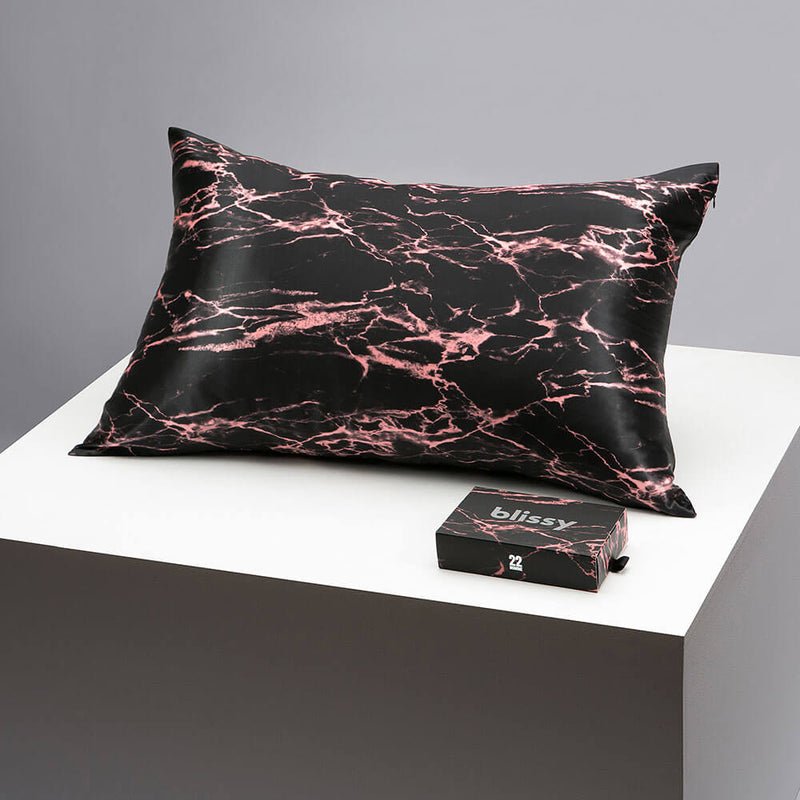 Blissy King Rose Black Marble Pillowcase – 22 Momme Mulberry Silk, 100% Silk