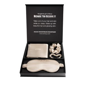Blissy Queen Champagne Blissy Dream Set Lifestyle – Mulberry Silk