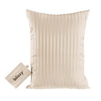 Blissy Champagne Striped Silk Pillowcase Detail – King
