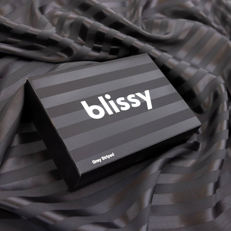 Blissy Grey Striped Silk Pillowcase Detail – Queen