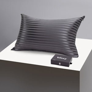 Blissy Queen Grey Striped Pillowcase – 22 Momme Mulberry Silk, 100% Silk