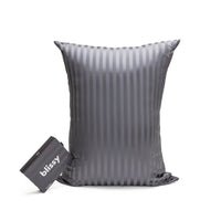 Blissy Queen Grey Striped Pillowcase Lifestyle – Mulberry Silk