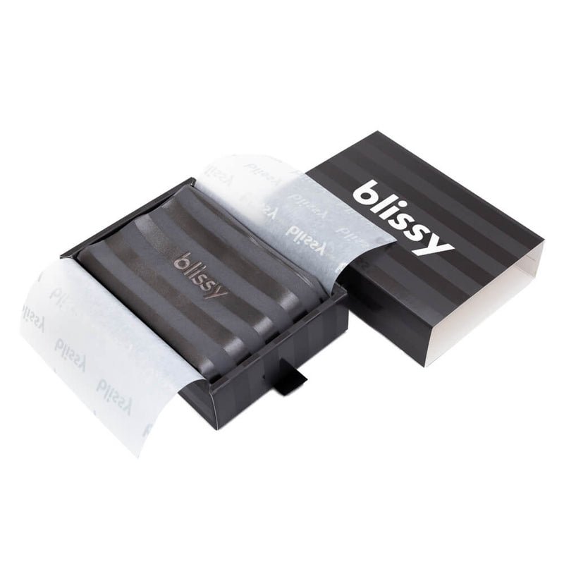 Blissy Mulberry Silk Pillowcase – Grey Striped Queen