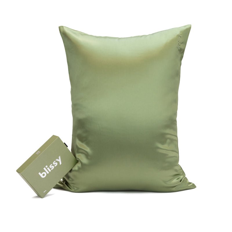 Blissy King Olive Pillowcase Lifestyle – Mulberry Silk