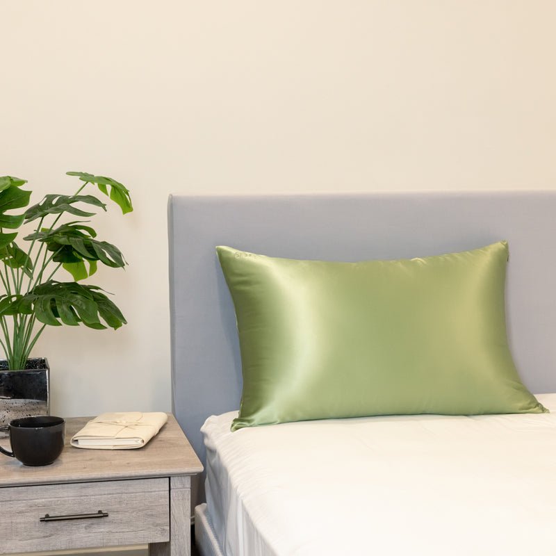Olive Pillowcase Close-Up – Blissy 22 Momme Silk