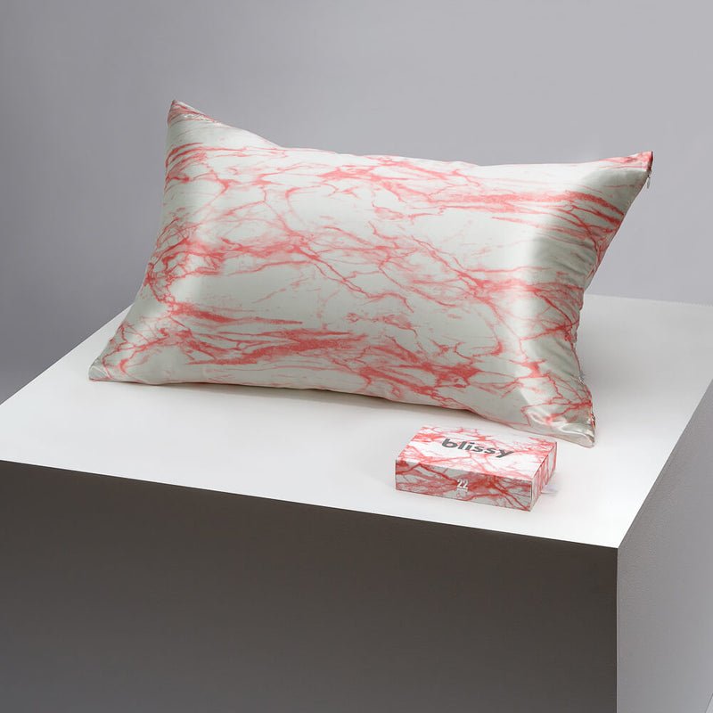 Blissy King Rose White Marble Pillowcase – 22 Momme Mulberry Silk, 100% Silk